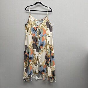 Brovave Dress Womens XL Cream Floral Adjustable Strap Button Front Midi Viscose